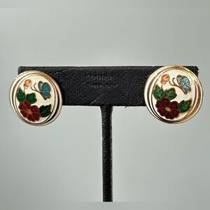 Cottagecore Cloisonne Enamel Butterfly Floral Post Earrings Fairycore Vintage
